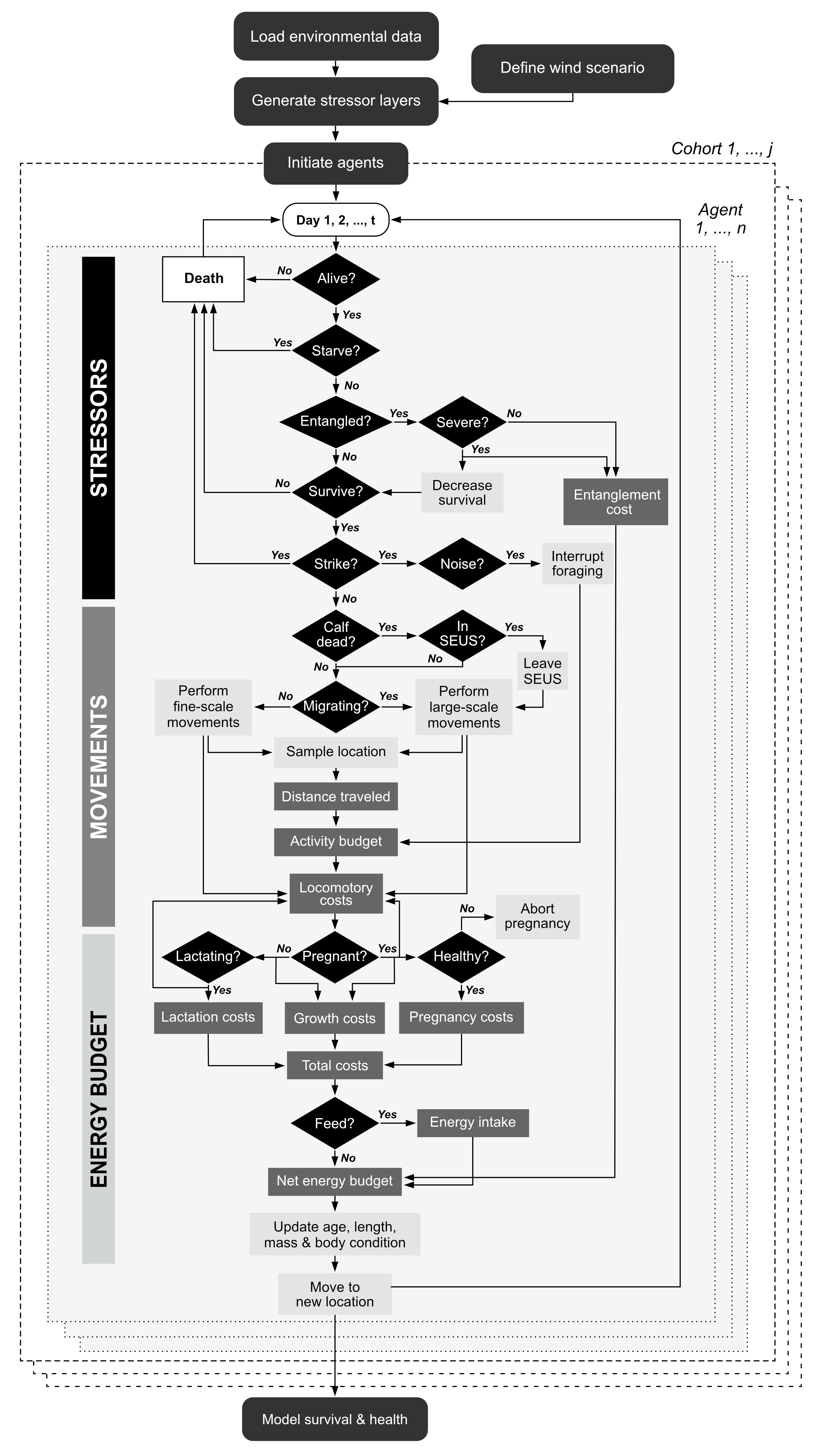 Figure 1.3. Structure and operational flow of the agent-based model.
