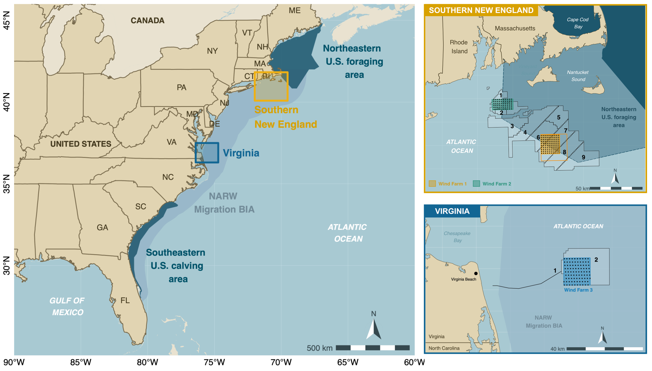 Figure 2.1. Locations of wind farm sites included in the default narwind scenarios.